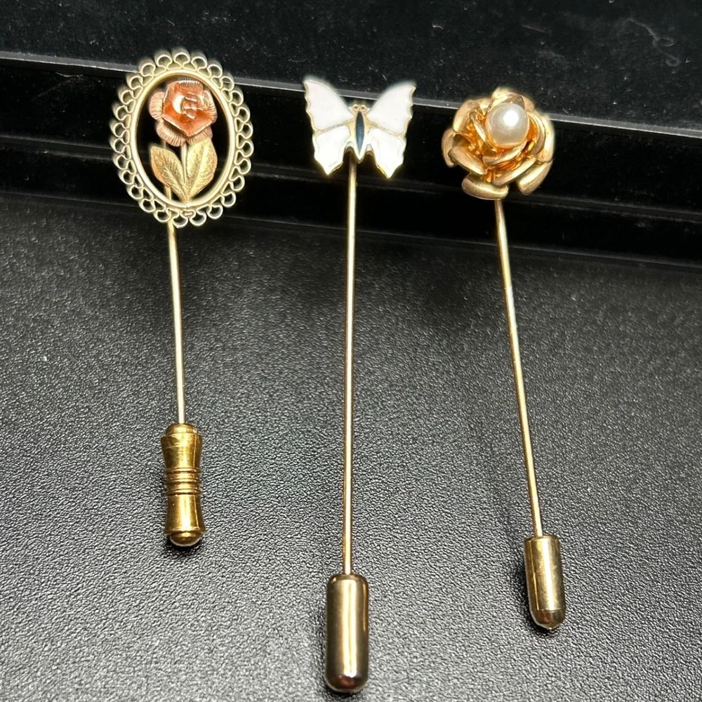 VTG‎ Stick Pin Lot Butterfly Rose Floral Victorian Revival Cottagecore Jewelry